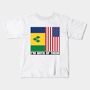 Half Vincentian Half American Heritage USA Roots & Vincent and the Grenadines DNA Family Flag Design Kids T-Shirt